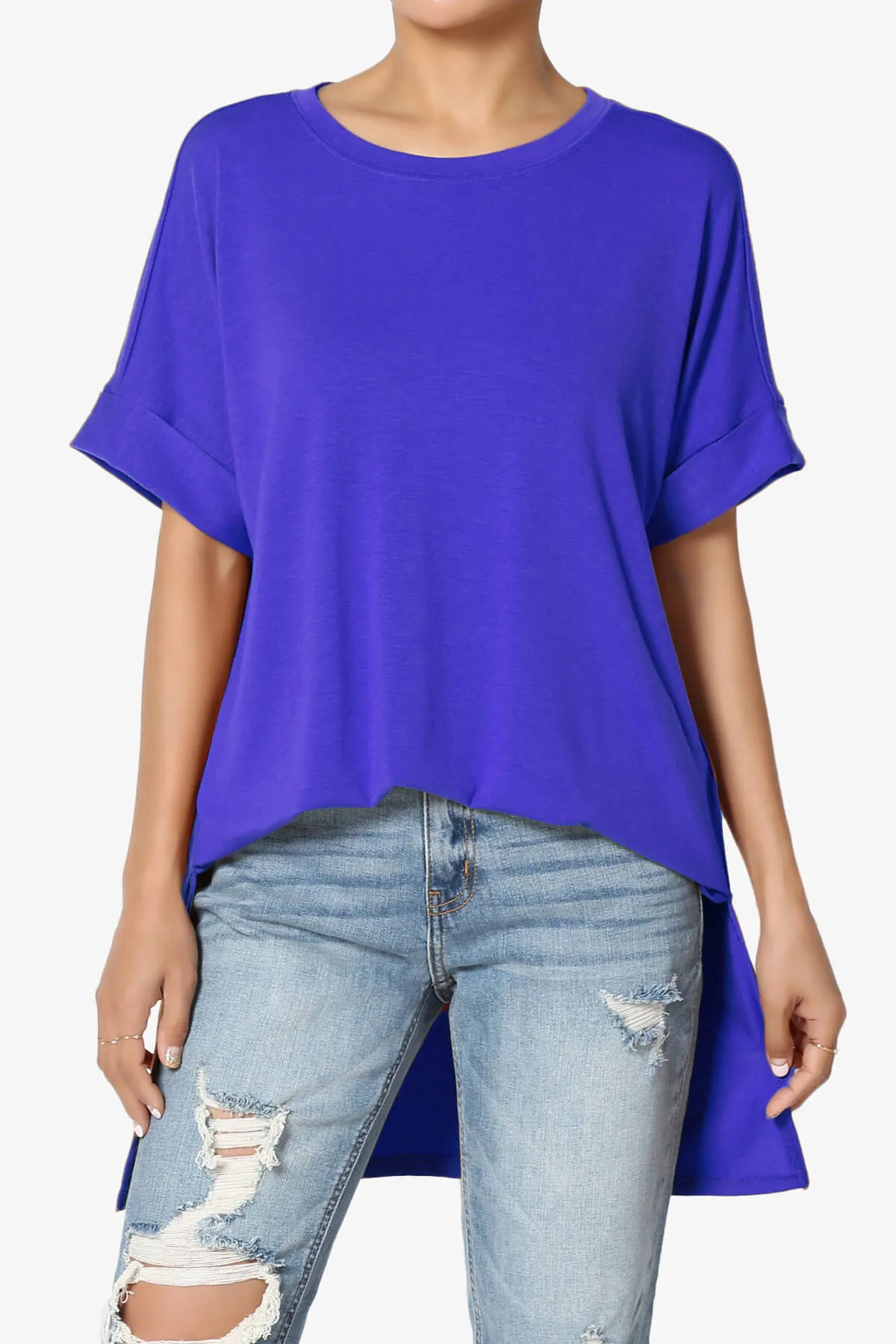 Onella Round Neck Rolled Short Sleeve Top