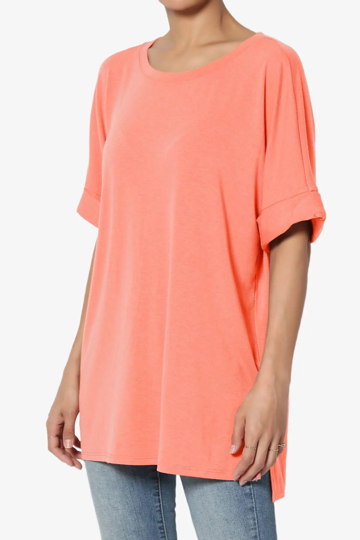 Onella Round Neck Rolled Short Sleeve Top