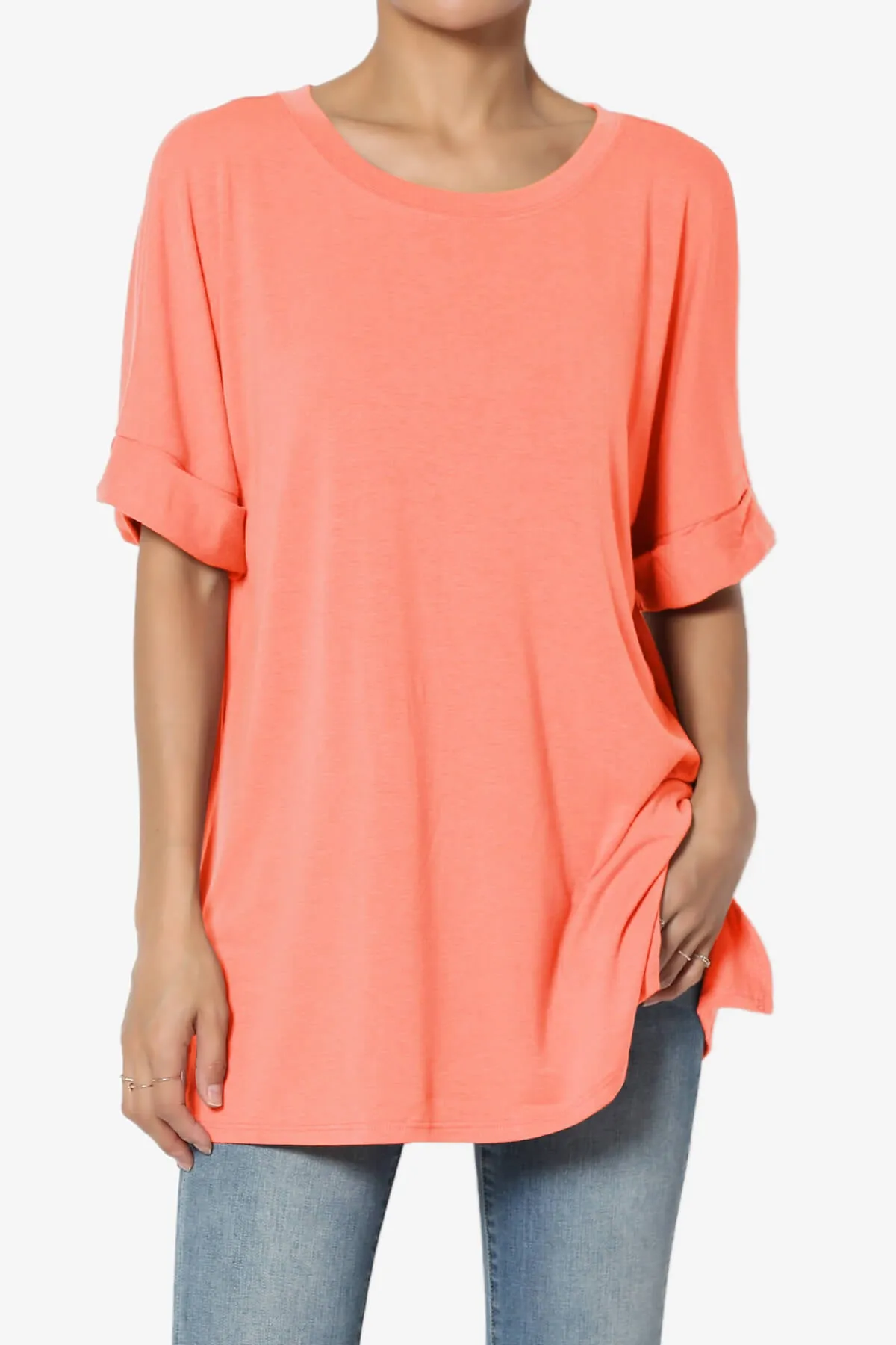 Onella Round Neck Rolled Short Sleeve Top