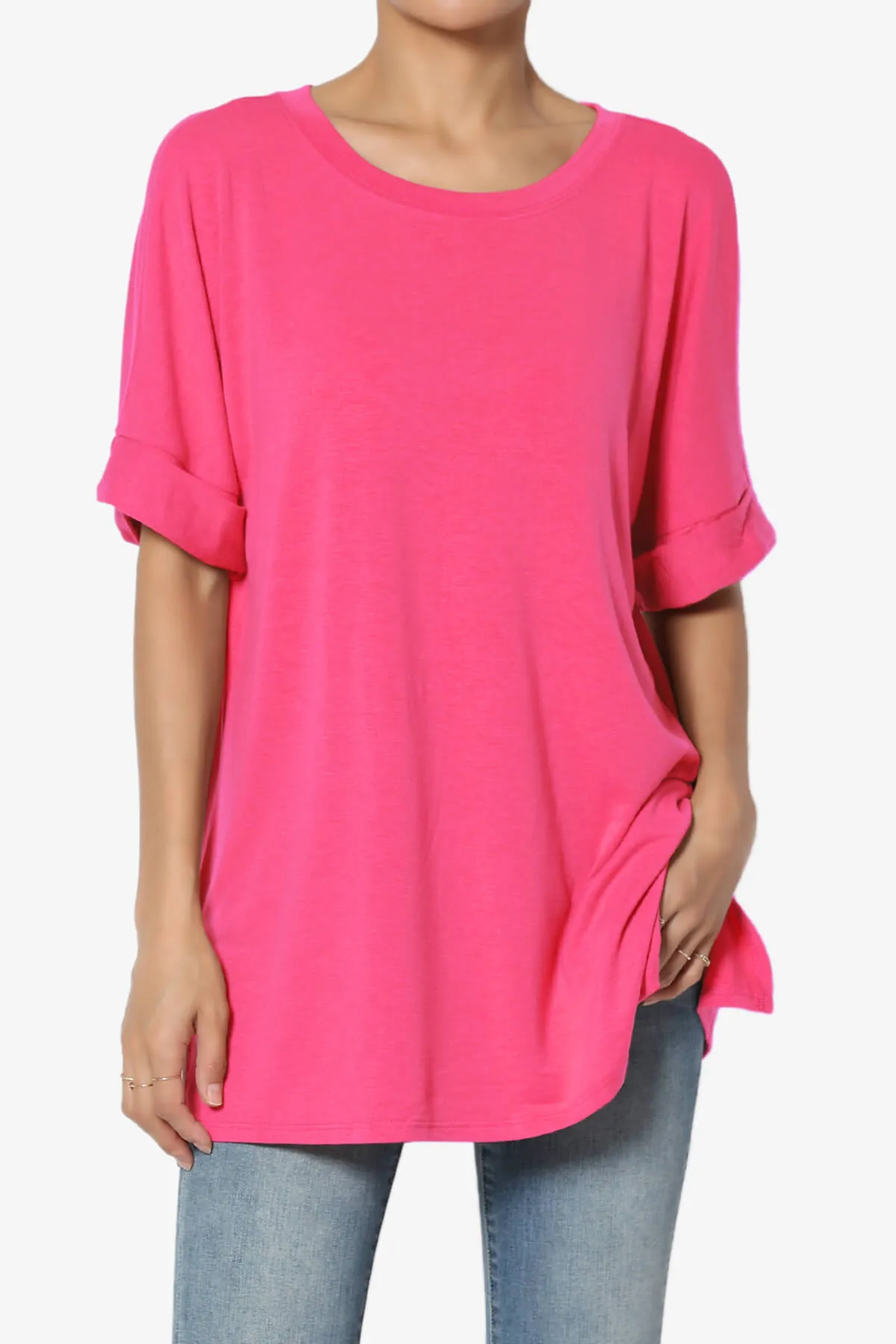 Onella Round Neck Rolled Short Sleeve Top