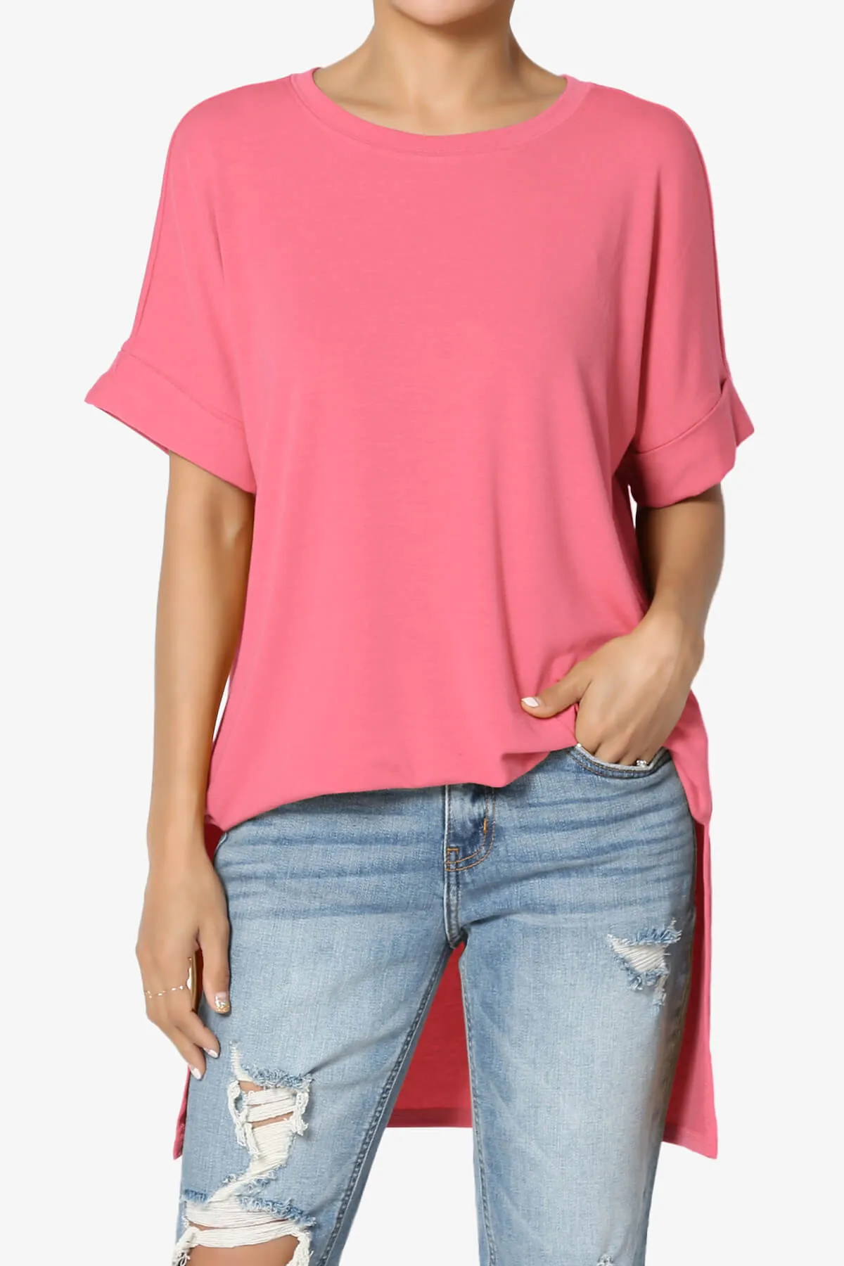 Onella Round Neck Rolled Short Sleeve Top