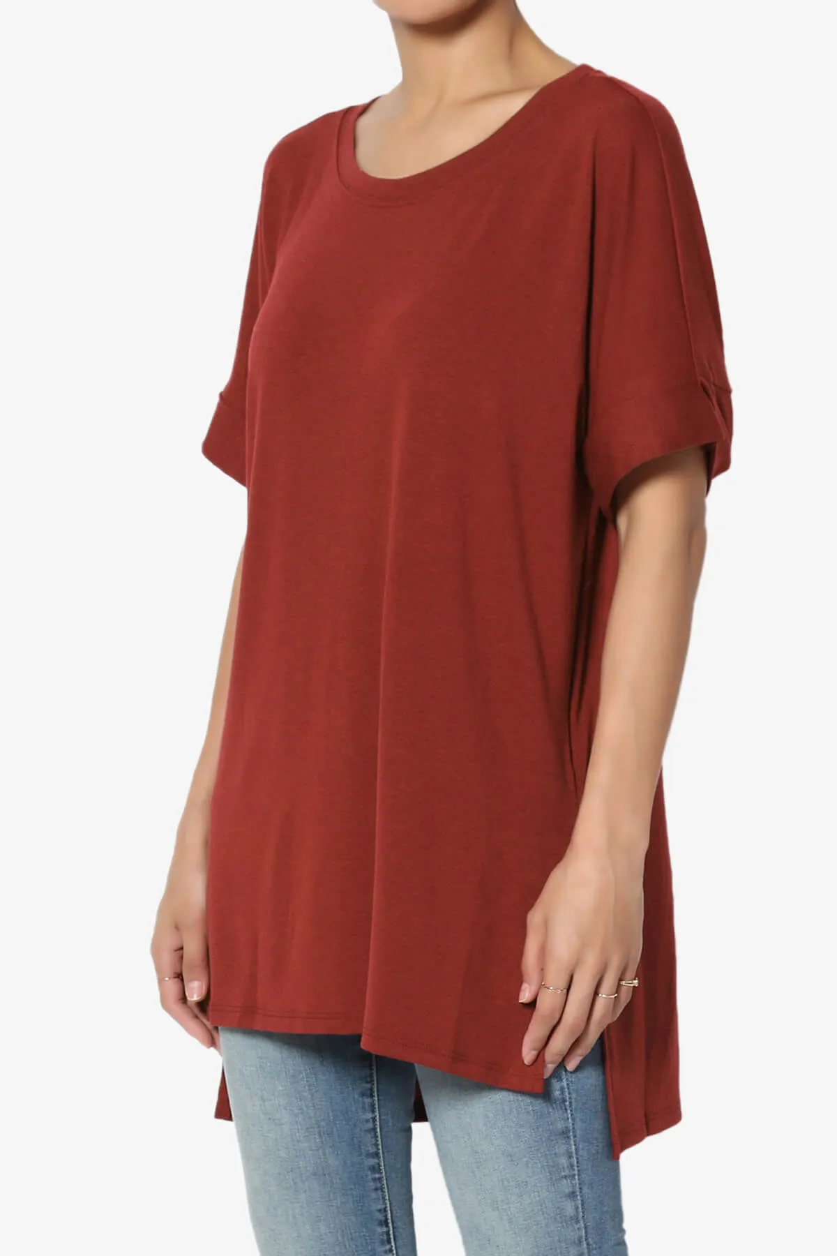Onella Round Neck Rolled Short Sleeve Top