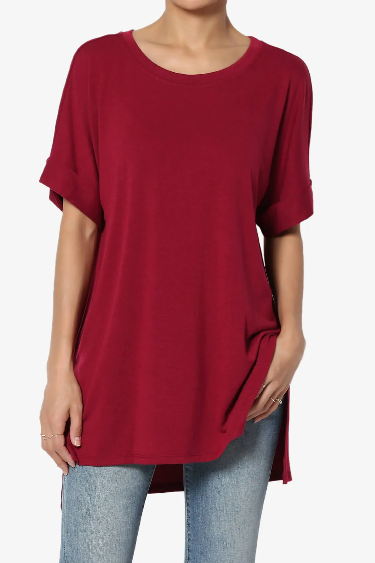 Onella Round Neck Rolled Short Sleeve Top