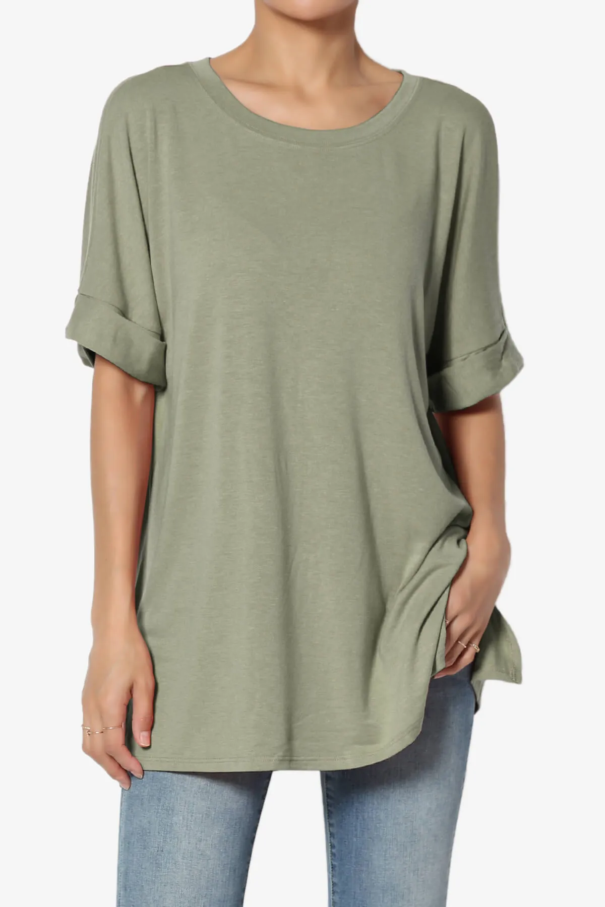 Onella Round Neck Rolled Short Sleeve Top