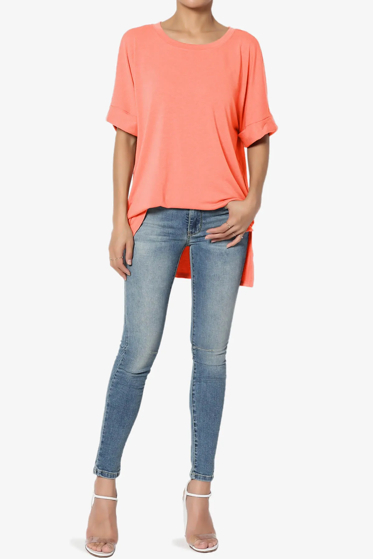 Onella Round Neck Rolled Short Sleeve Top