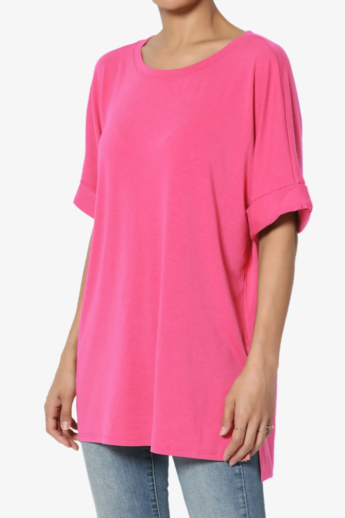 Onella Round Neck Rolled Short Sleeve Top
