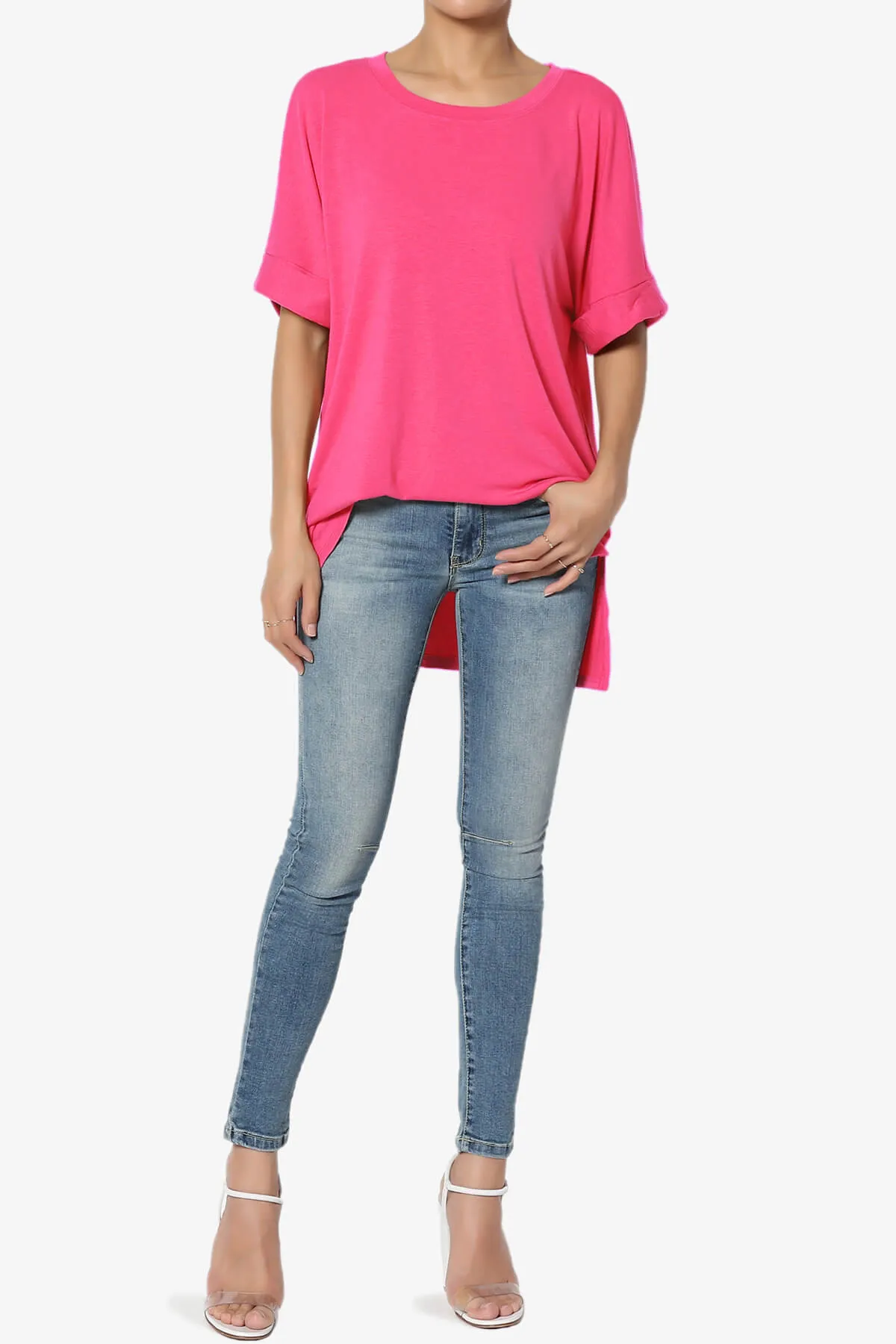 Onella Round Neck Rolled Short Sleeve Top