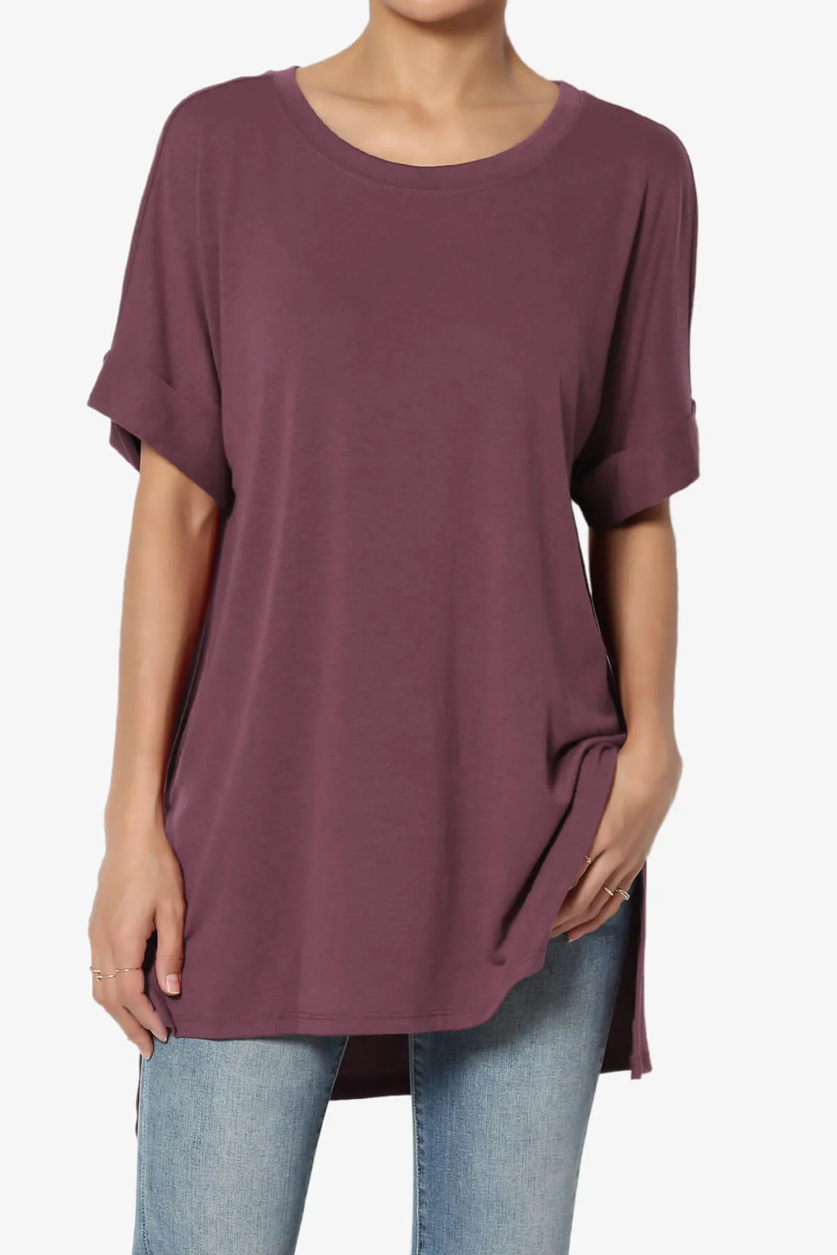 Onella Round Neck Rolled Short Sleeve Top