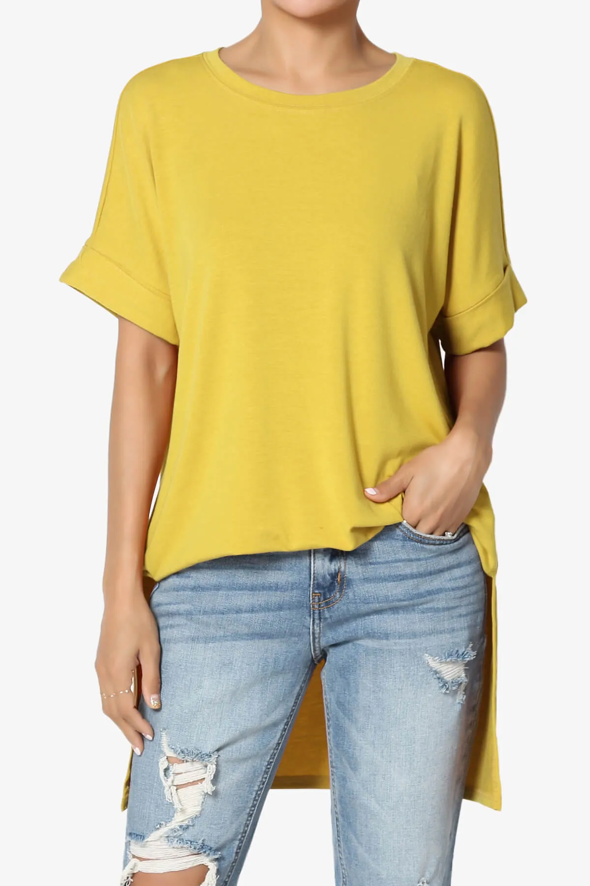 Onella Round Neck Rolled Short Sleeve Top