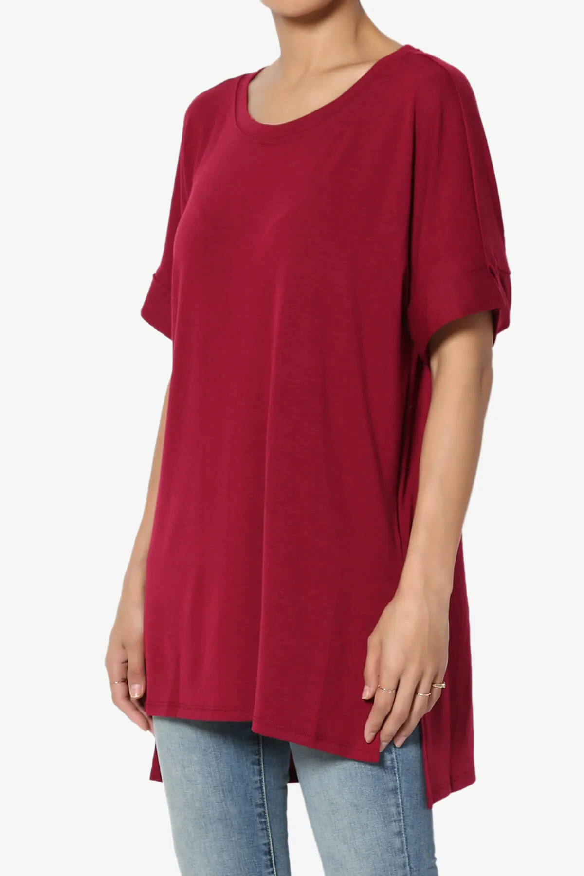 Onella Round Neck Rolled Short Sleeve Top