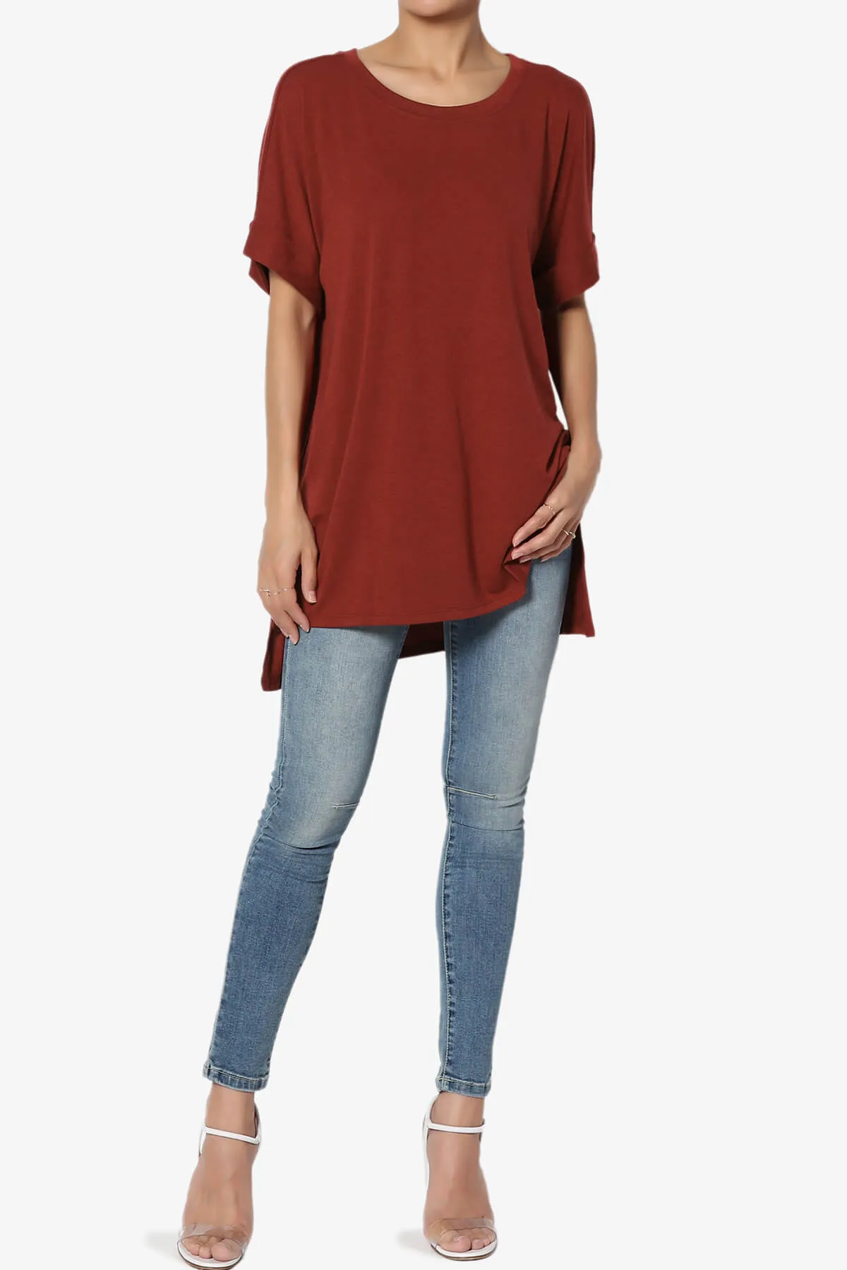 Onella Round Neck Rolled Short Sleeve Top