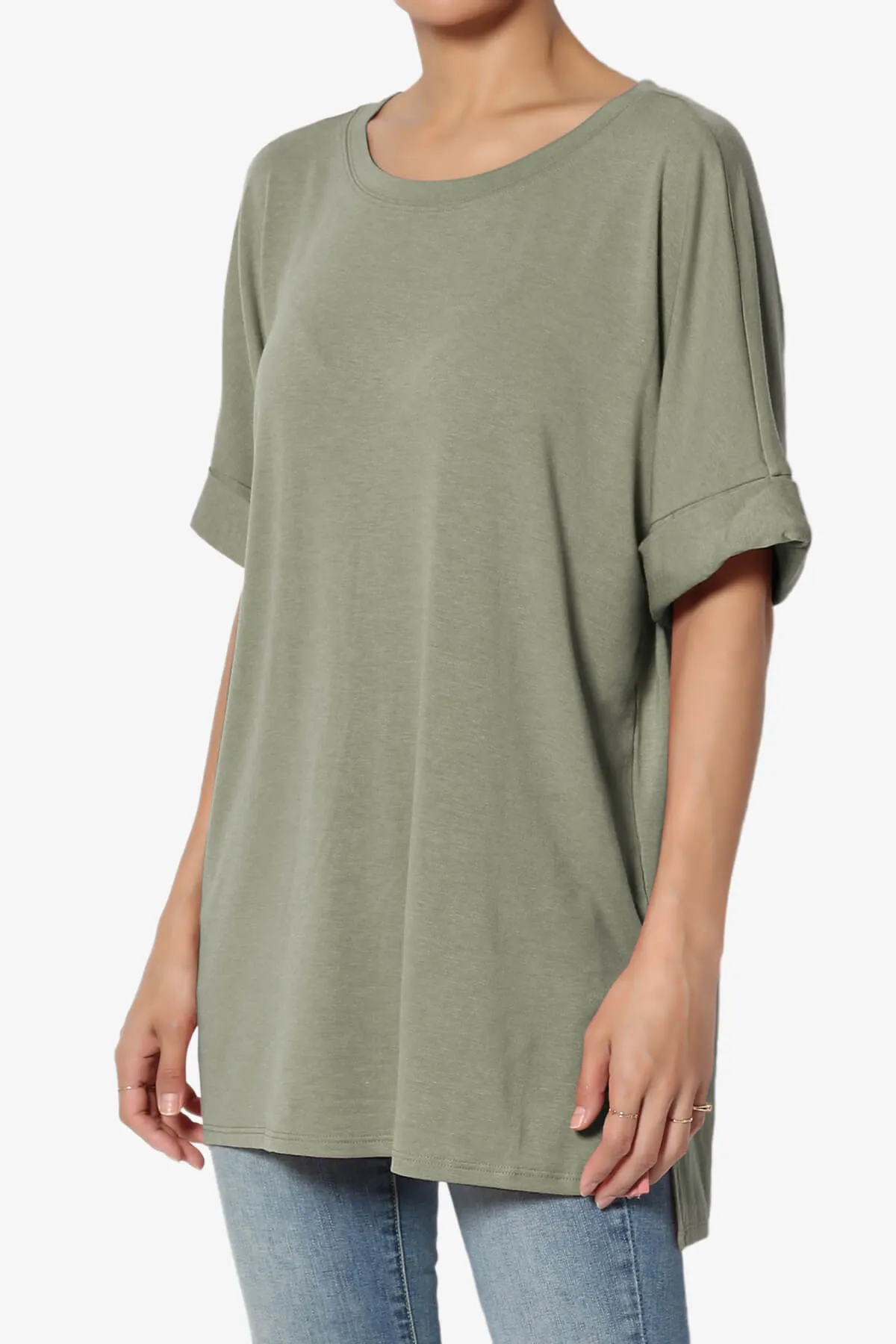 Onella Round Neck Rolled Short Sleeve Top