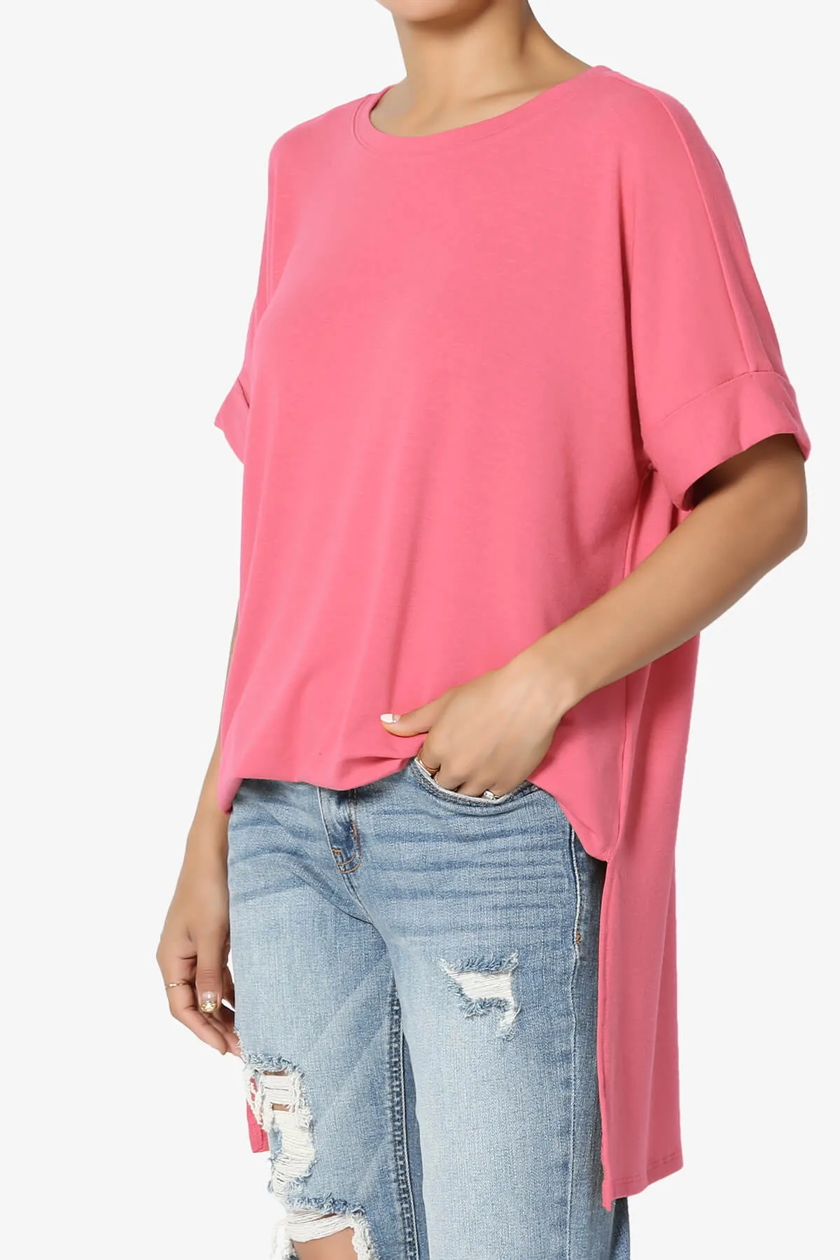 Onella Round Neck Rolled Short Sleeve Top