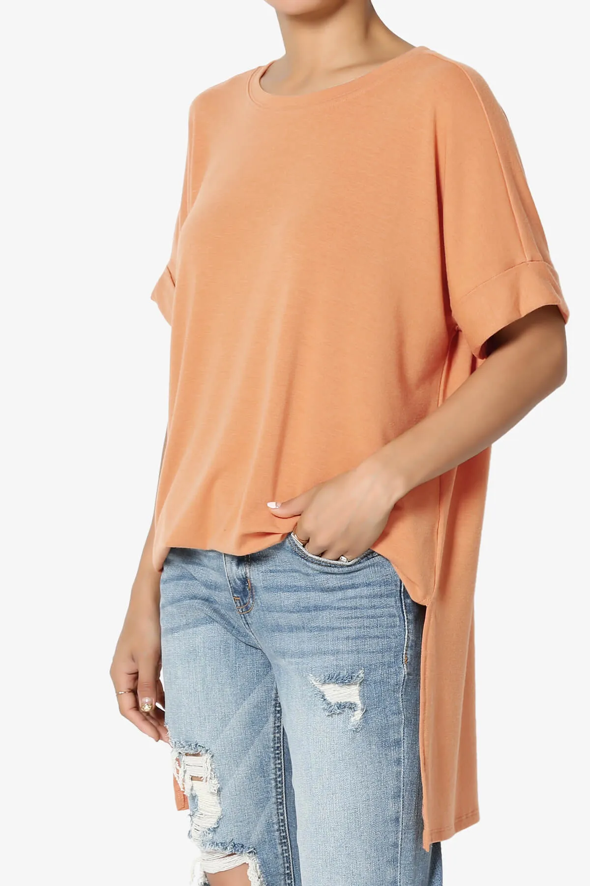 Onella Round Neck Rolled Short Sleeve Top