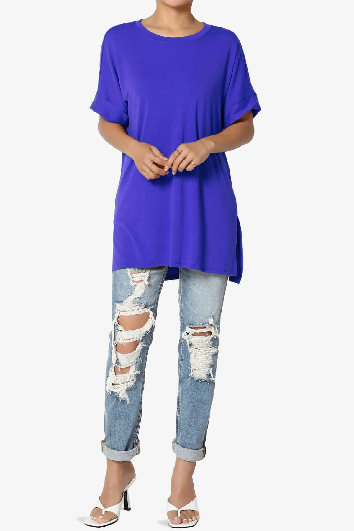 Onella Round Neck Rolled Short Sleeve Top
