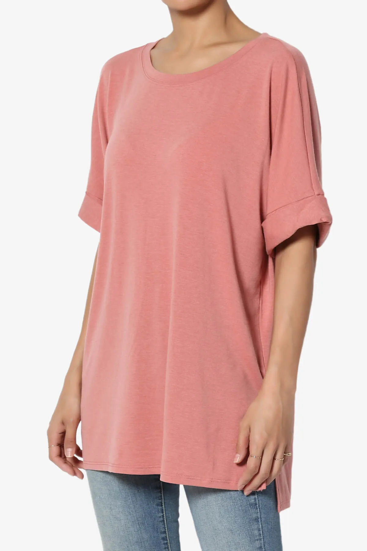 Onella Round Neck Rolled Short Sleeve Top