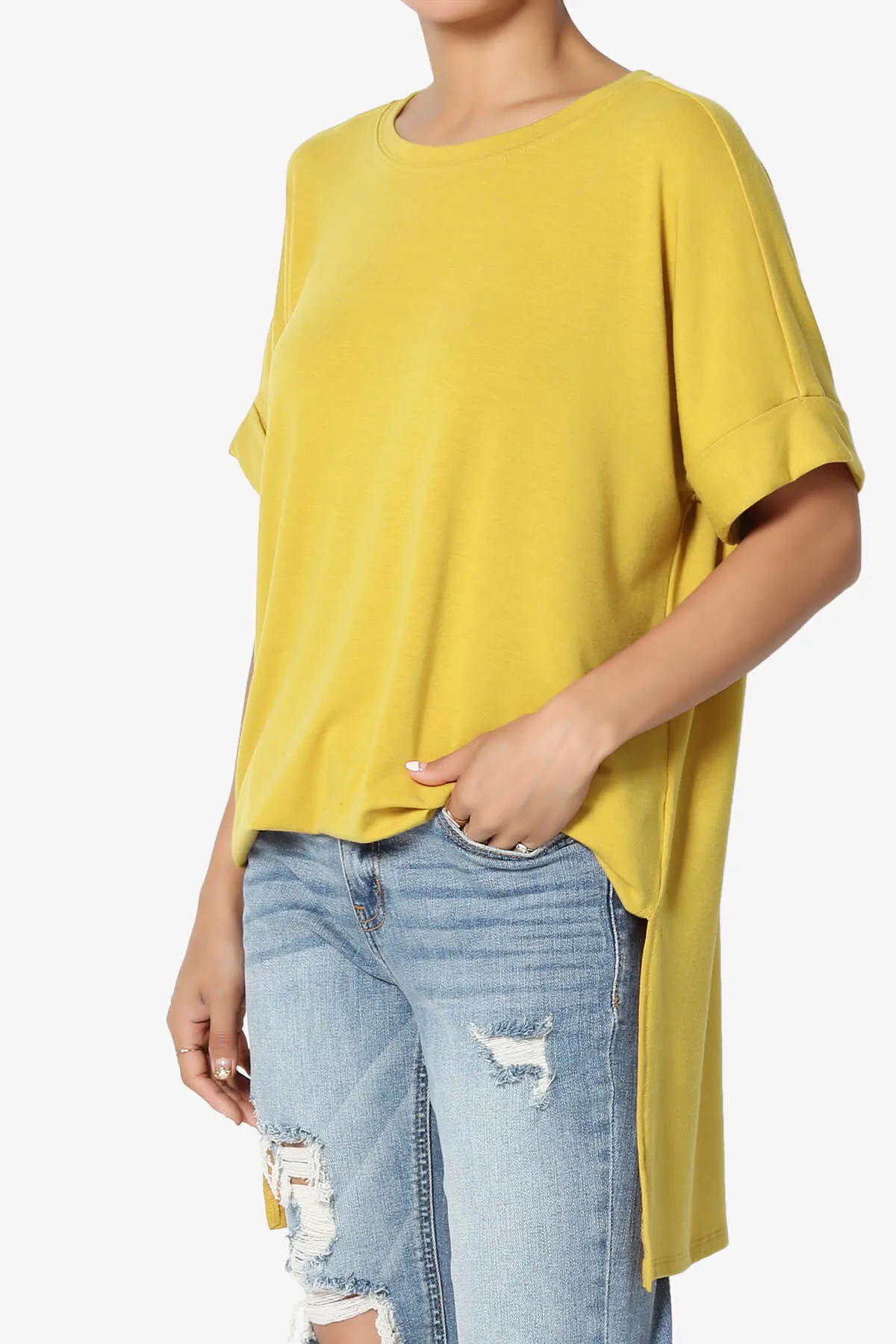 Onella Round Neck Rolled Short Sleeve Top