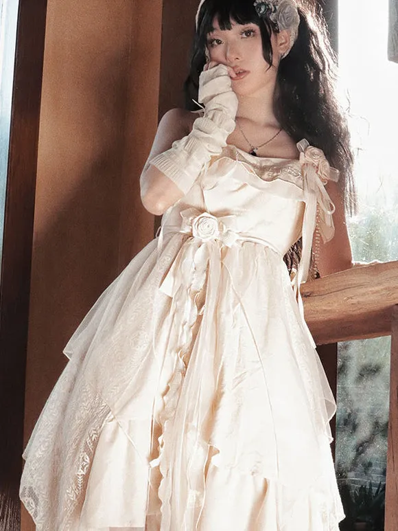 Pastoral Style Lolita JSK Dress Ecru White Lolita Jumper Skirts