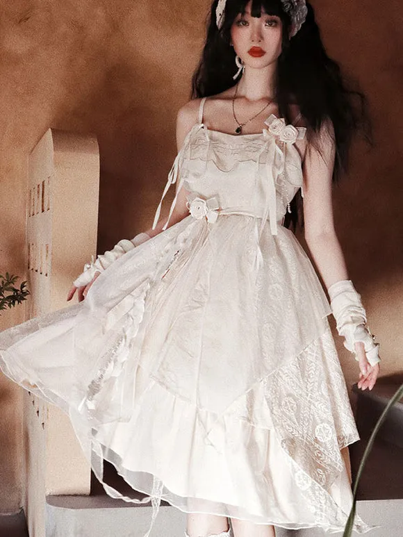 Pastoral Style Lolita JSK Dress Ecru White Lolita Jumper Skirts