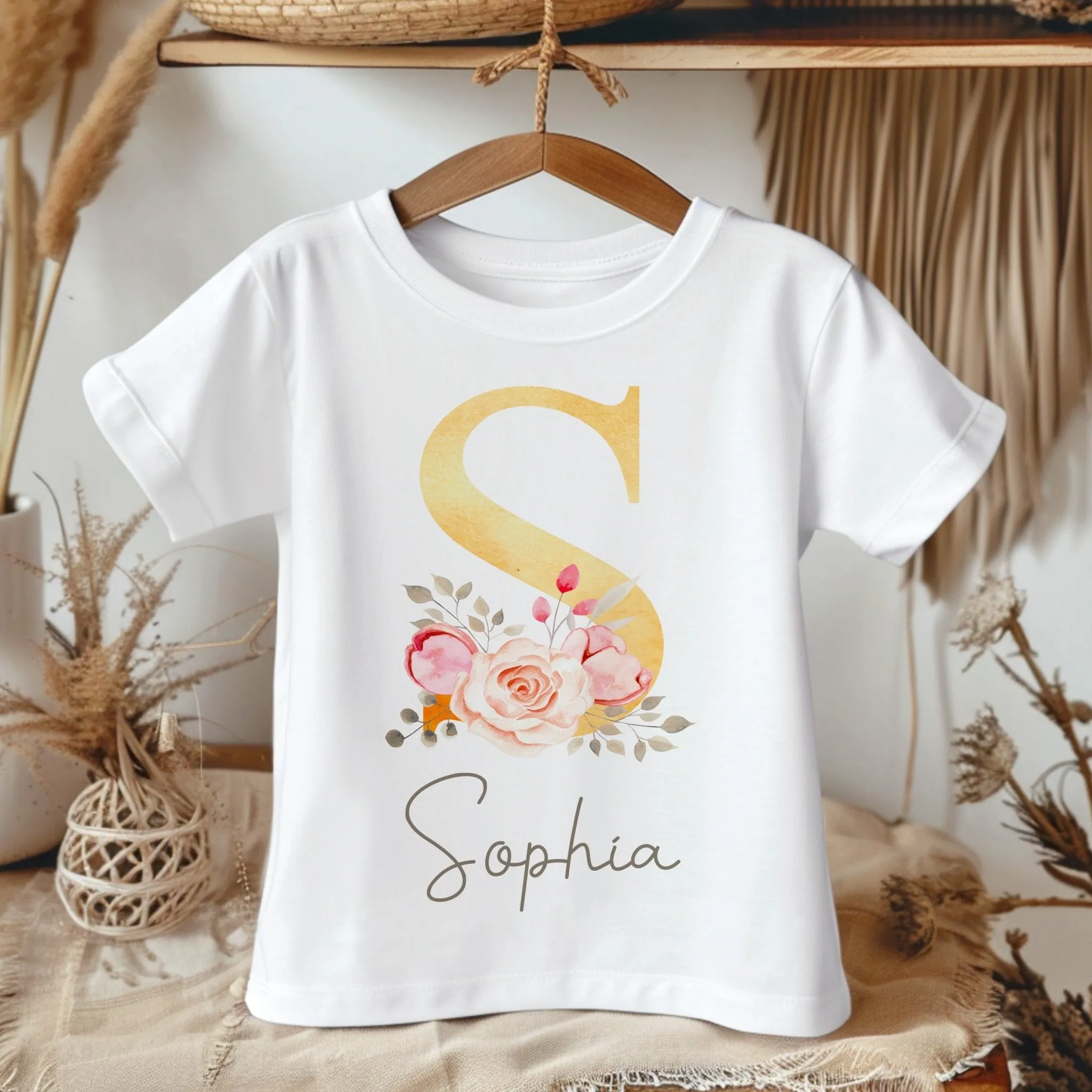 Personalised Name Boho Flower Toddler & Kids T Shirt