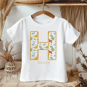 Personalised Name Dino Theme Toddler & Kids T Shirt