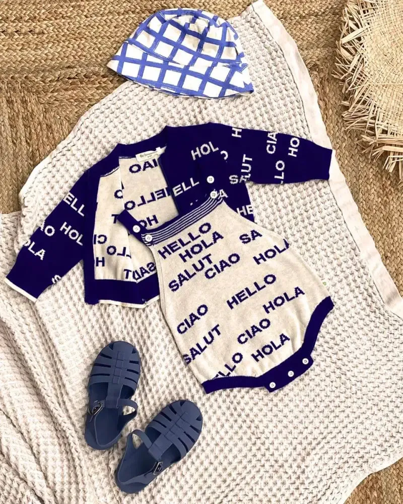 Positano - Cream & Navy Knit Baby Romper