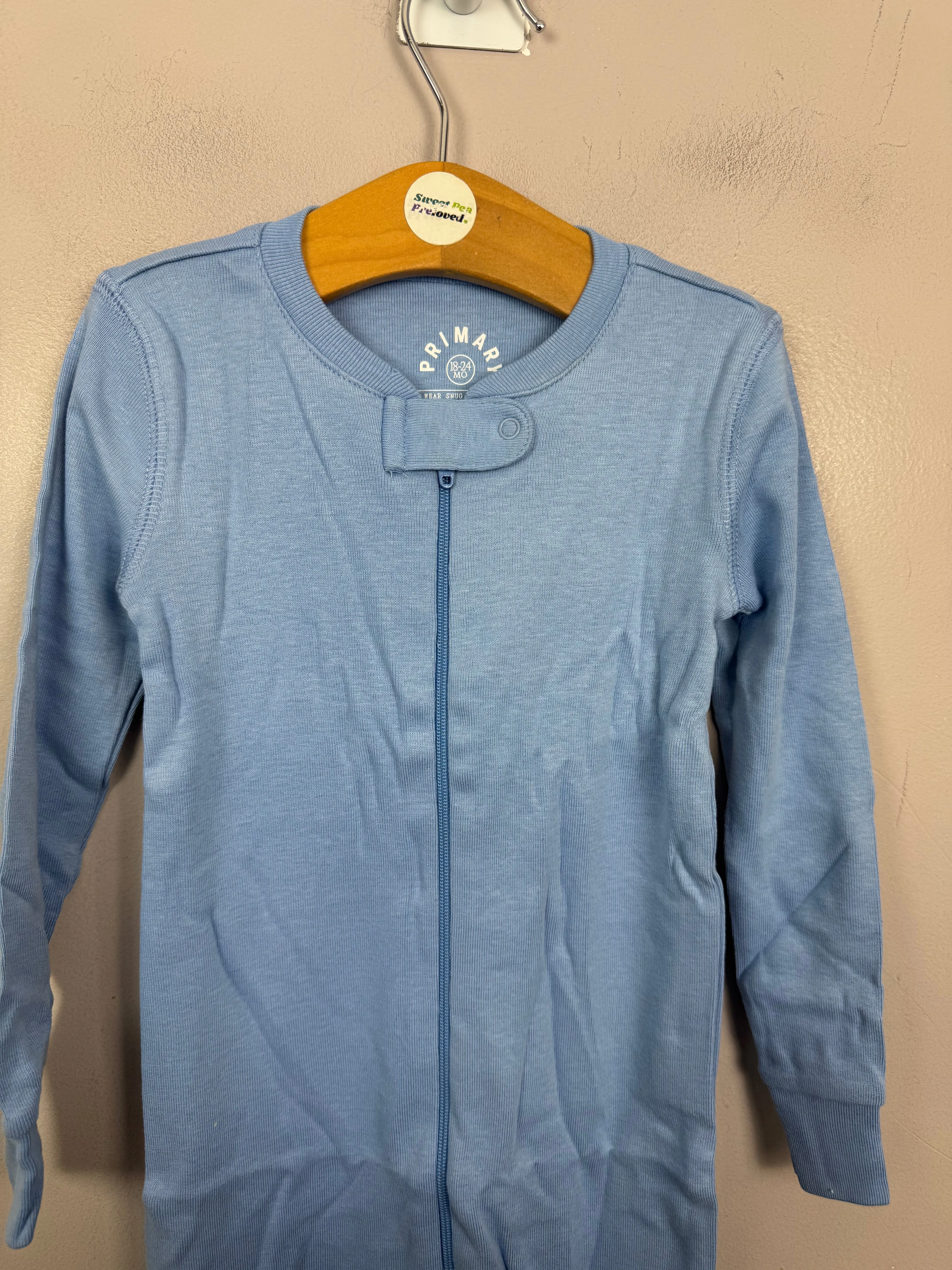 Primary Organic Sleepsuit - Plain dye Sky Blue (New) NB to 18-24m