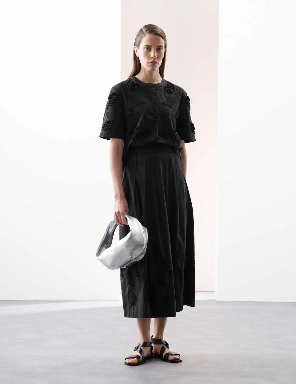 Pure Cotton Embroidered Midi A-Line Skirt