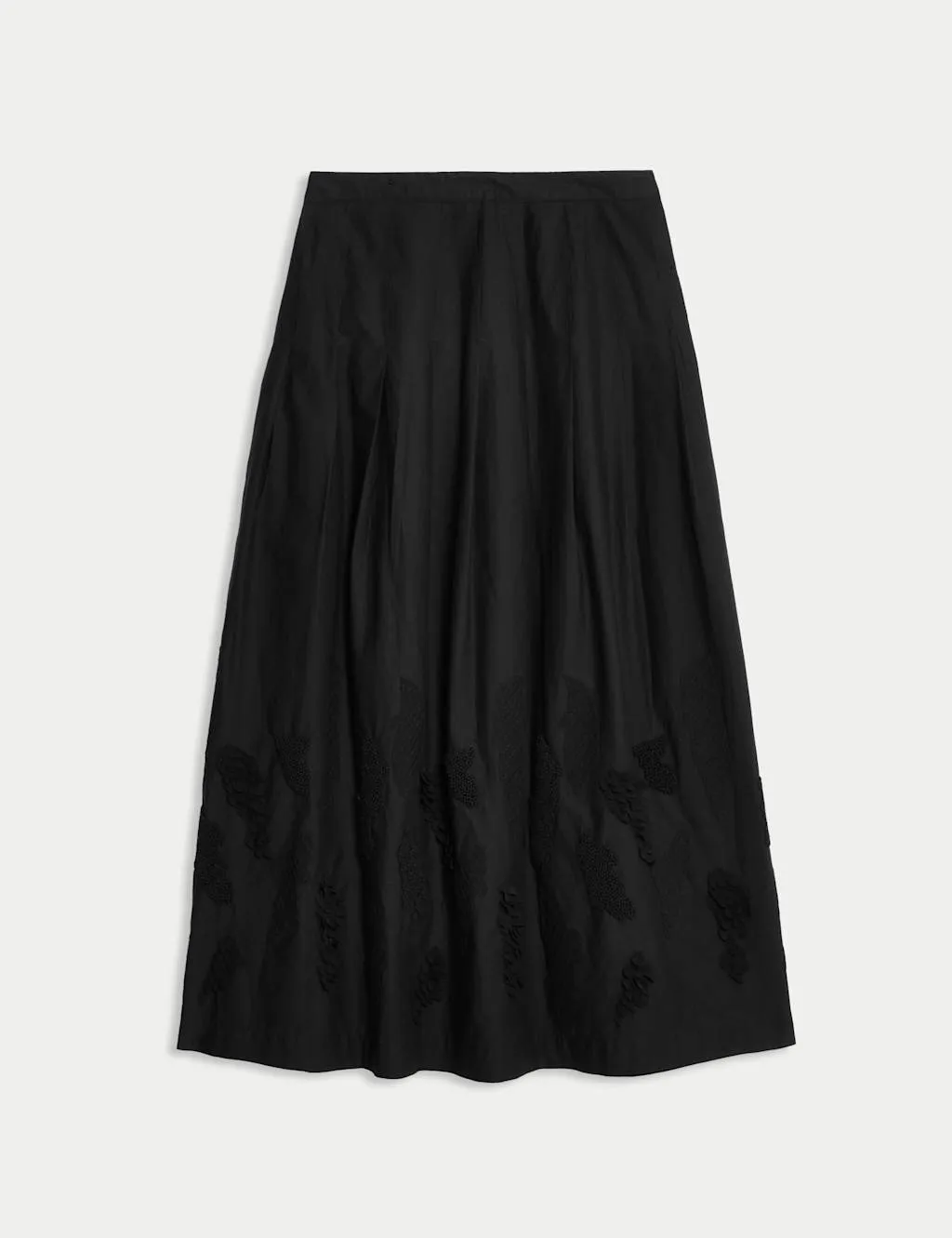 Pure Cotton Embroidered Midi A-Line Skirt