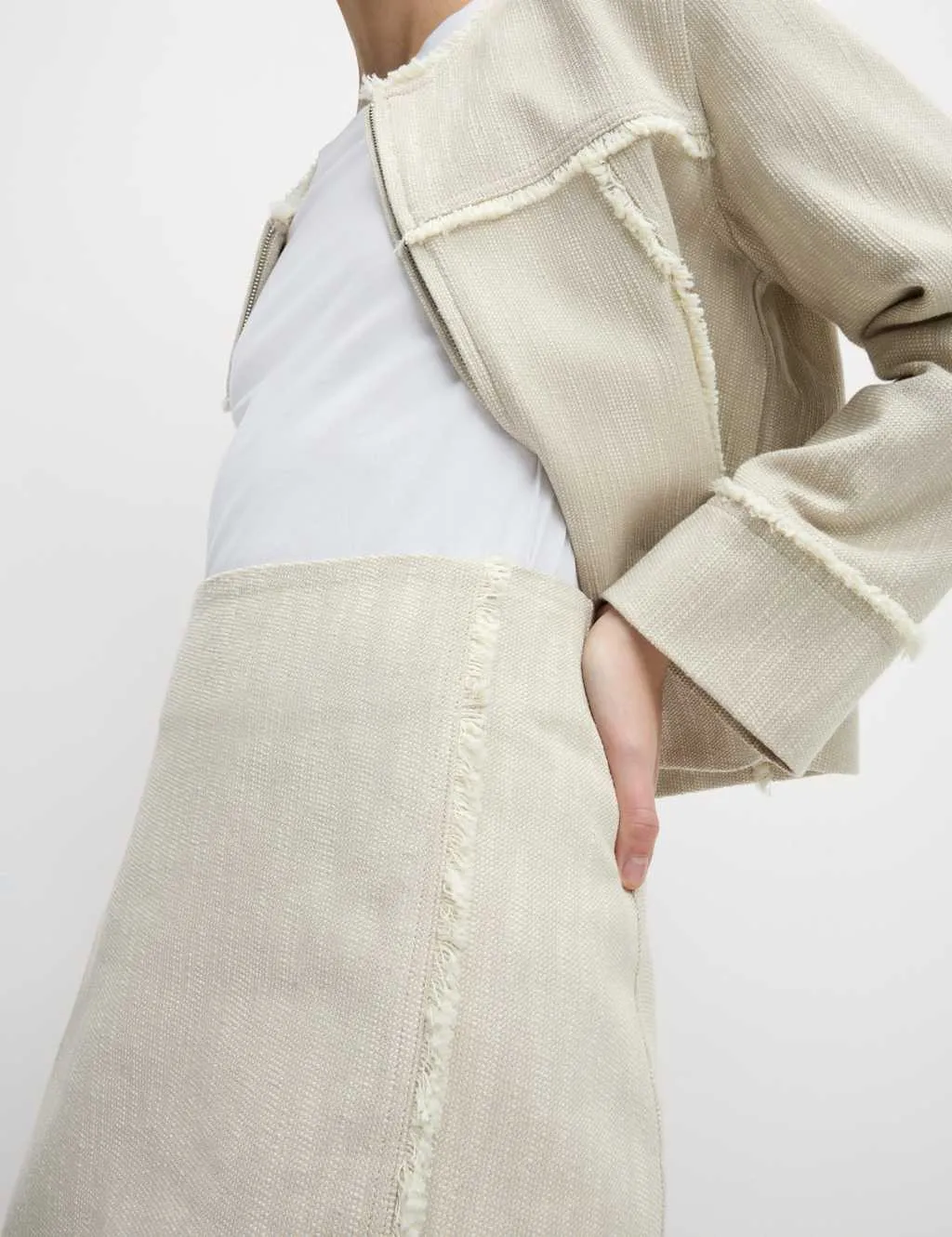Pure Cotton Frayed Seam Mini Skirt