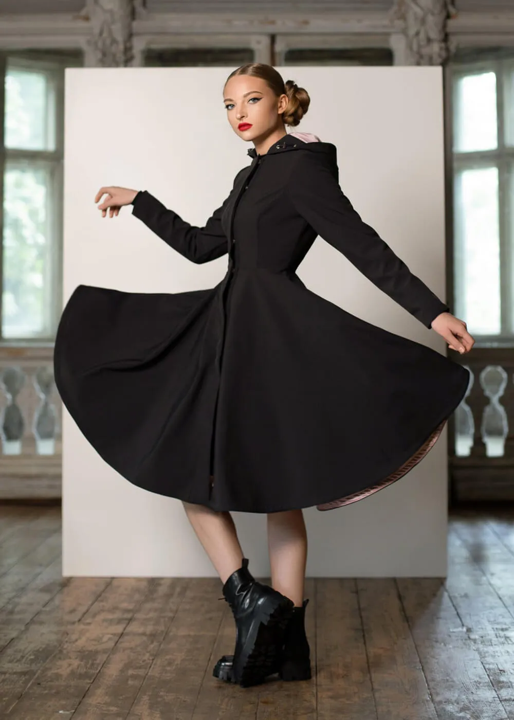 RainSisters Midnight Waterafstotende 50's Regenjas Zwart Roze