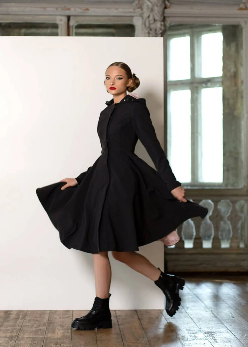 RainSisters Midnight Waterafstotende 50's Regenjas Zwart Roze