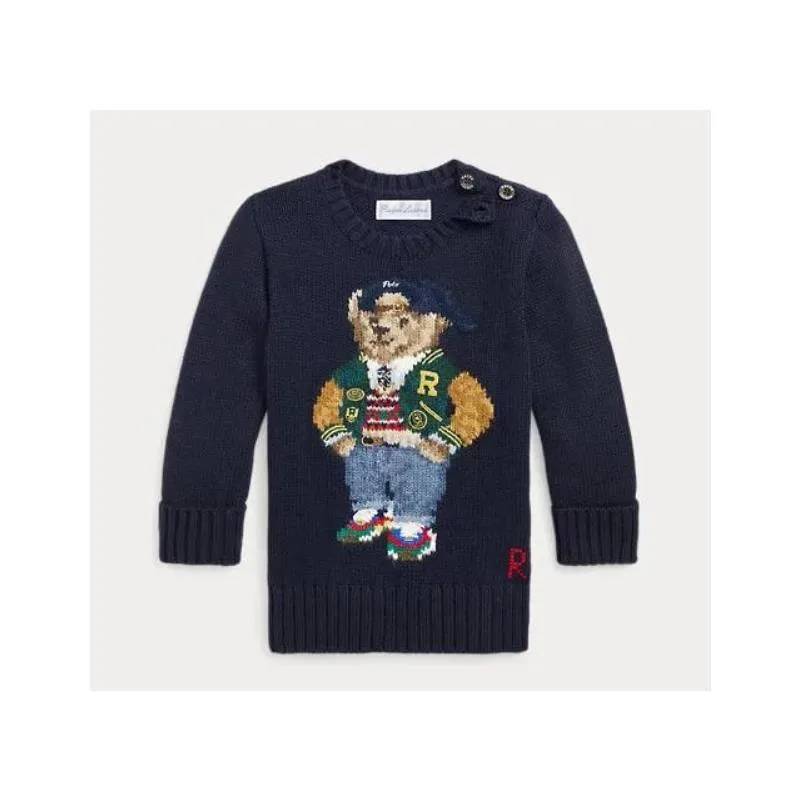 Ralph Lauren Baby - Boy Long-Sleeve Cotton Knit Back To School Bear Graphic Crewneck Sweater