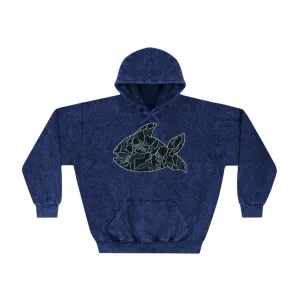 Raw Sushi "fish scale" Mineral Wash Hoodie navy