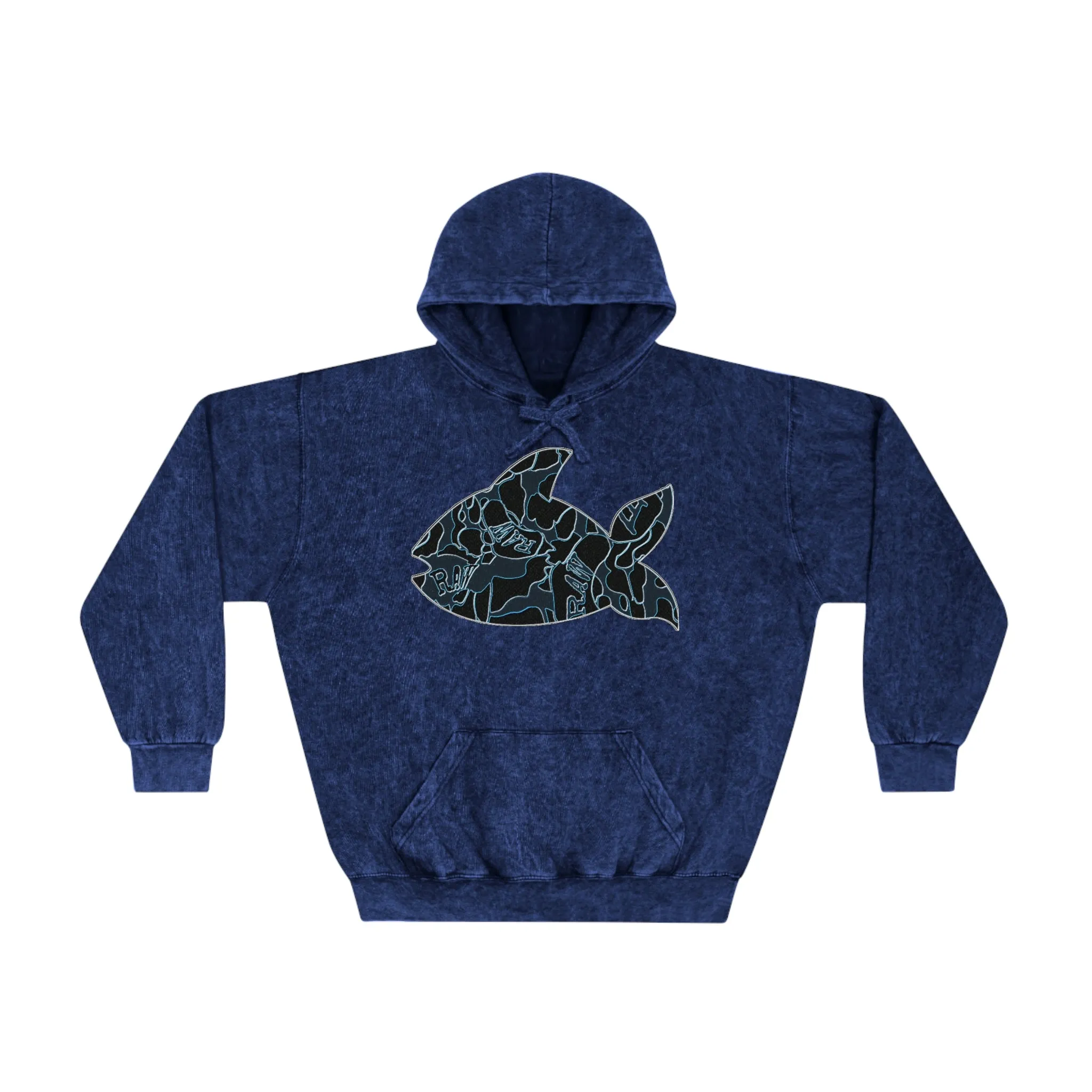Raw Sushi "fish scale" Mineral Wash Hoodie navy