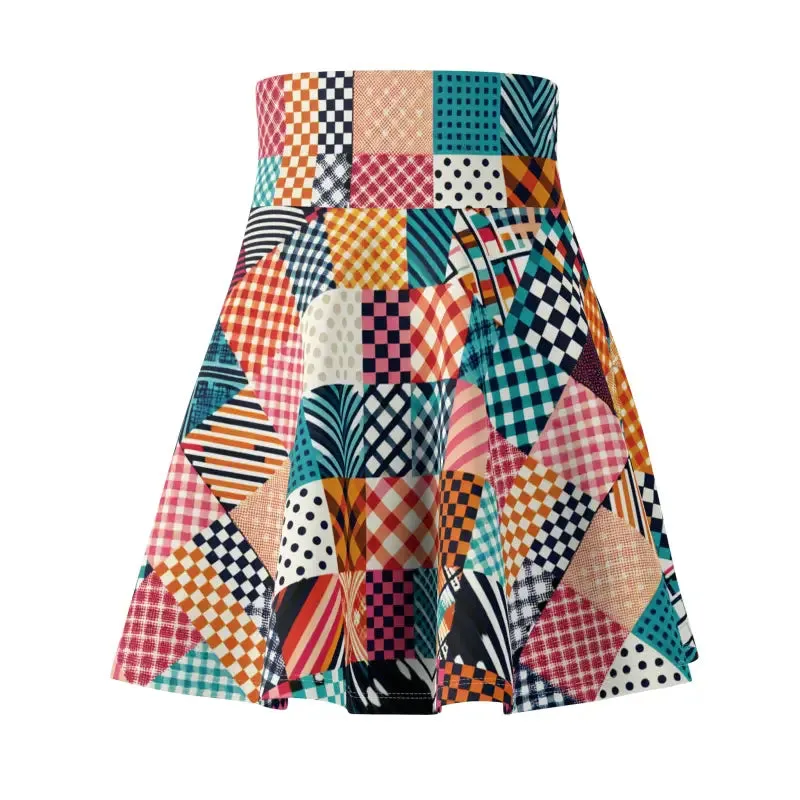 Rock the Trendy Patterned Checkered Skater Skirt
