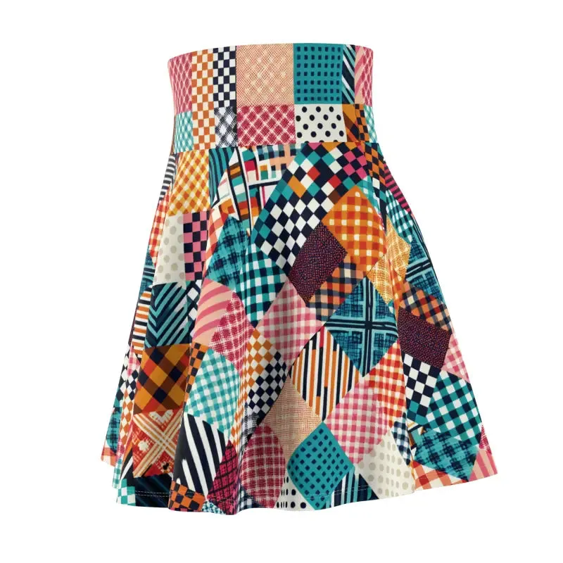 Rock the Trendy Patterned Checkered Skater Skirt