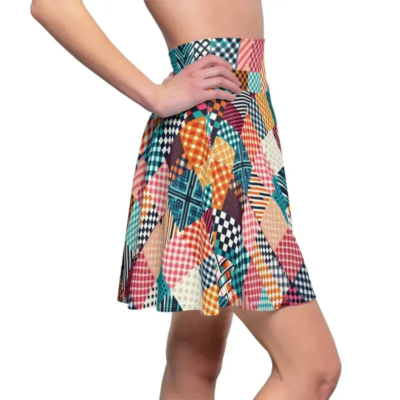 Rock the Trendy Patterned Checkered Skater Skirt
