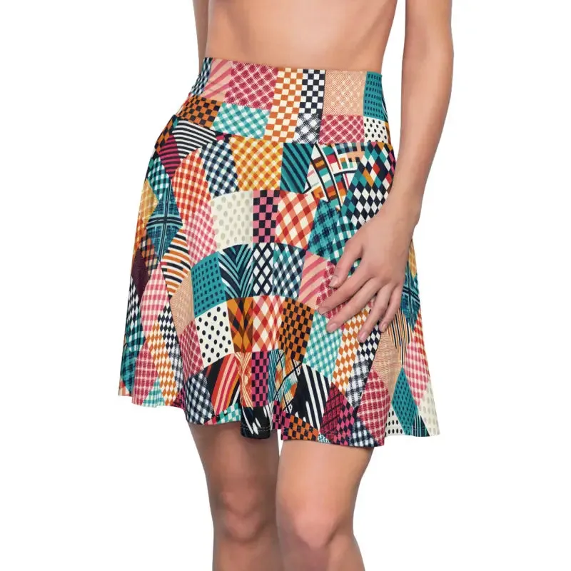 Rock the Trendy Patterned Checkered Skater Skirt