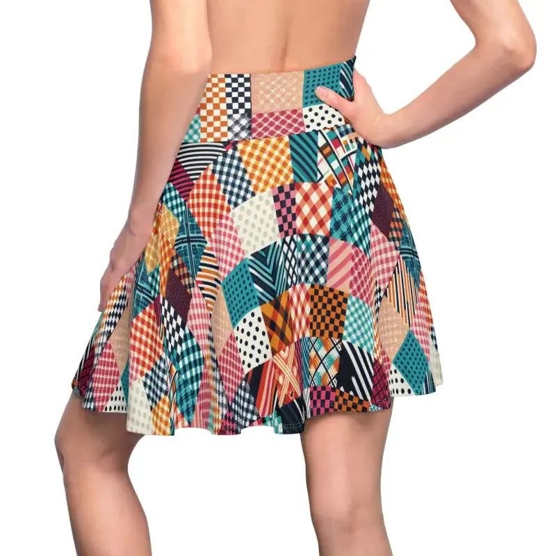 Rock the Trendy Patterned Checkered Skater Skirt