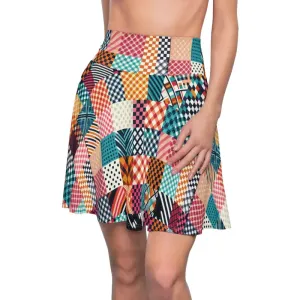 Rock the Trendy Patterned Checkered Skater Skirt