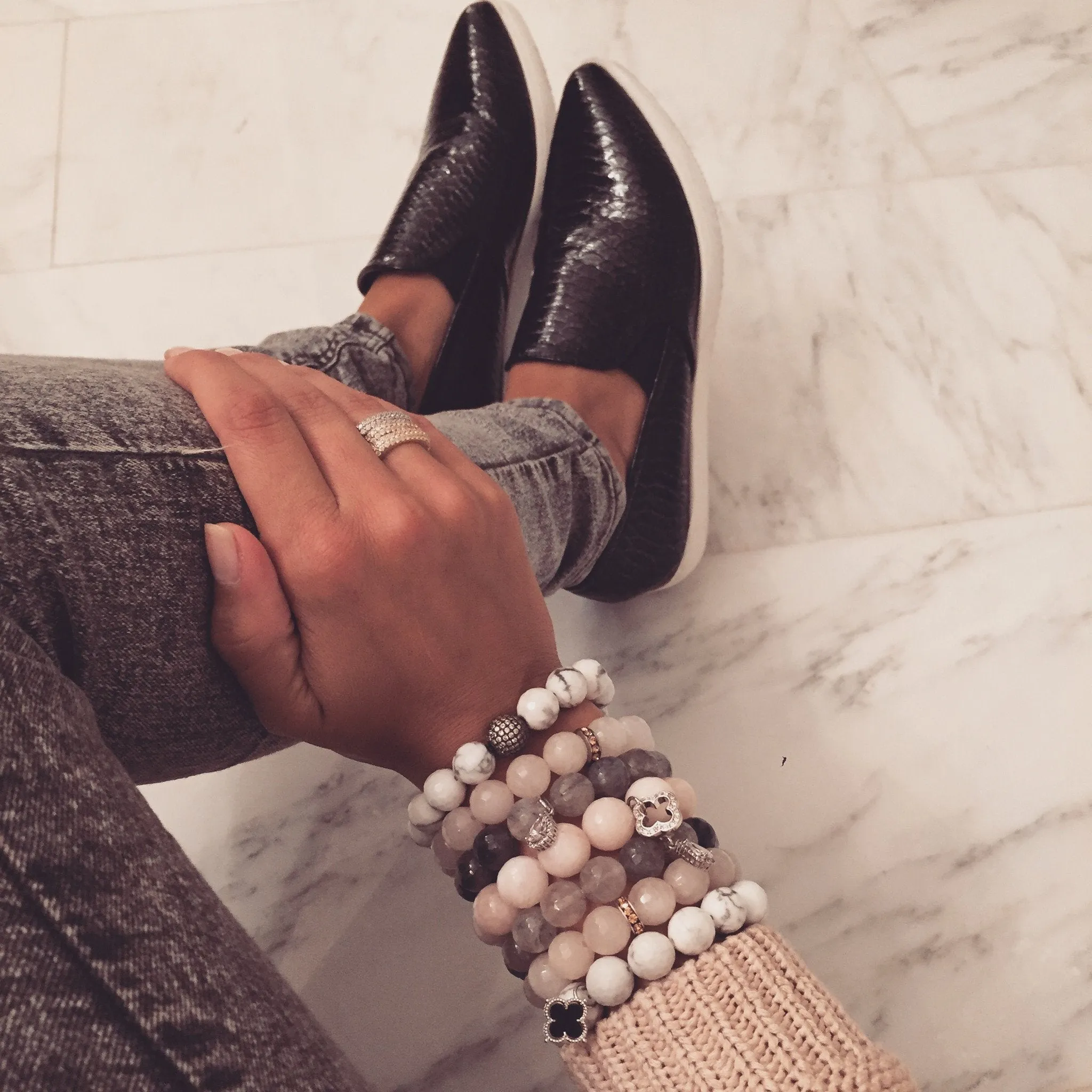 Rose Quartz with Pavé Rose Gold Clover