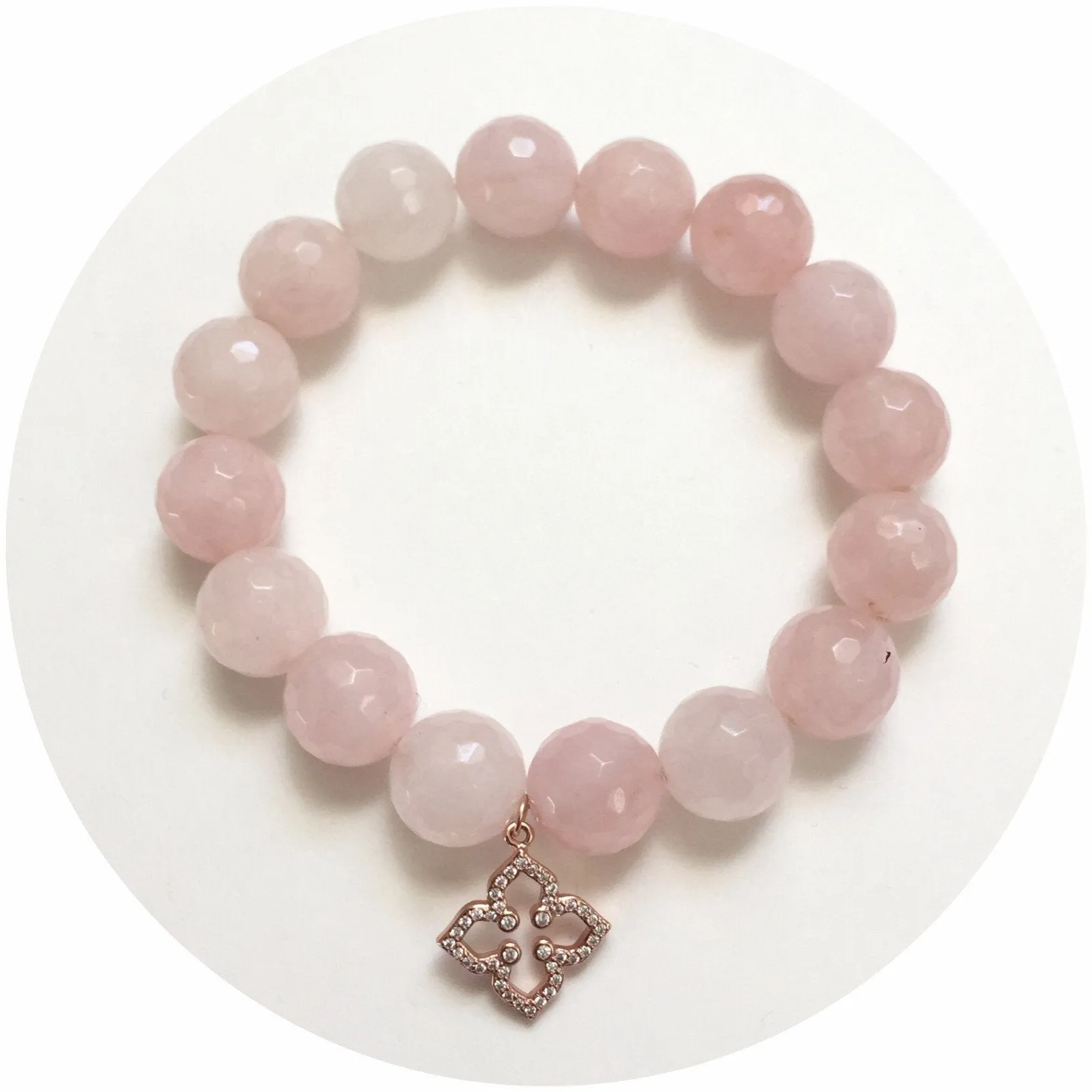 Rose Quartz with Pavé Rose Gold Clover