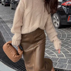 Round Neck Thick-Knitted Cable Sweater, New Autumn and Winter Style, Solid Color Top, Pullover Sweater for Women.C-241105-1