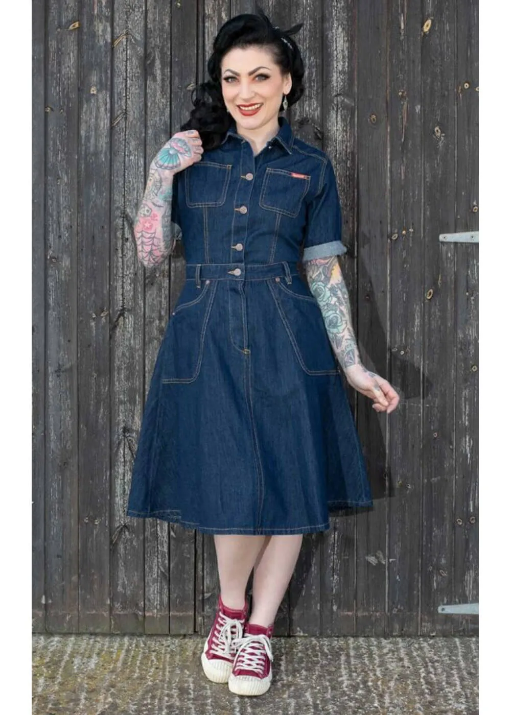Rumble59 Rocking Rosie Jeans 50's A-Line Dress Navy