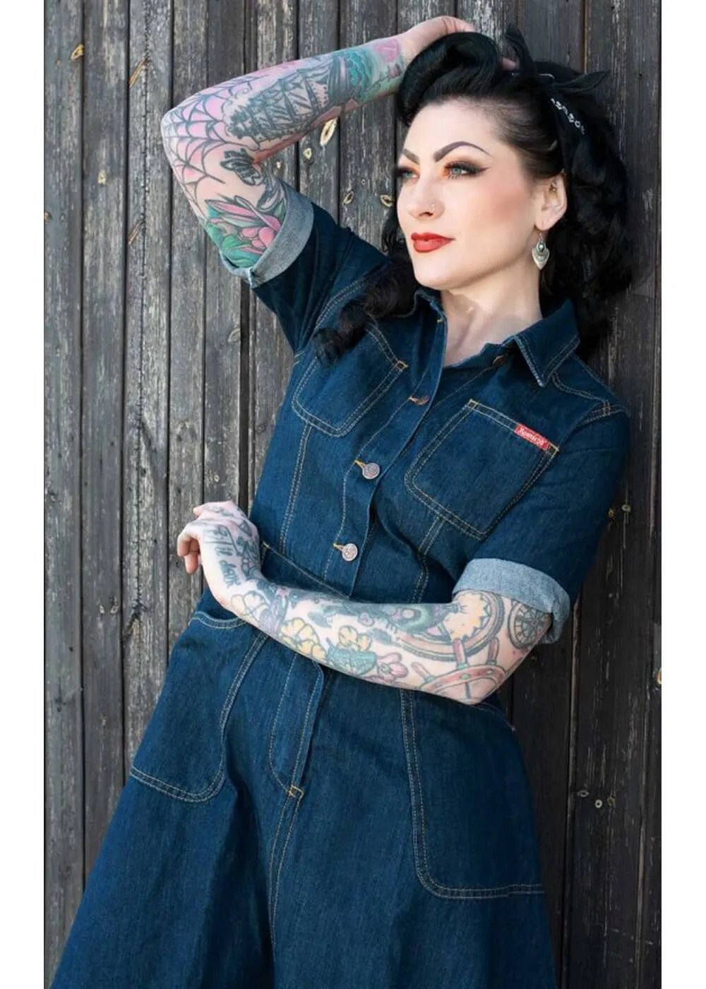 Rumble59 Rocking Rosie Jeans 50's A-Line Dress Navy