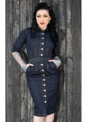 Rumble59 Second Skin Jeans 50's Pencil Dress Denim Navy