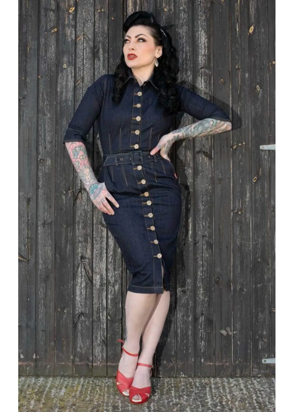 Rumble59 Second Skin Jeans 50's Pencil Dress Denim Navy