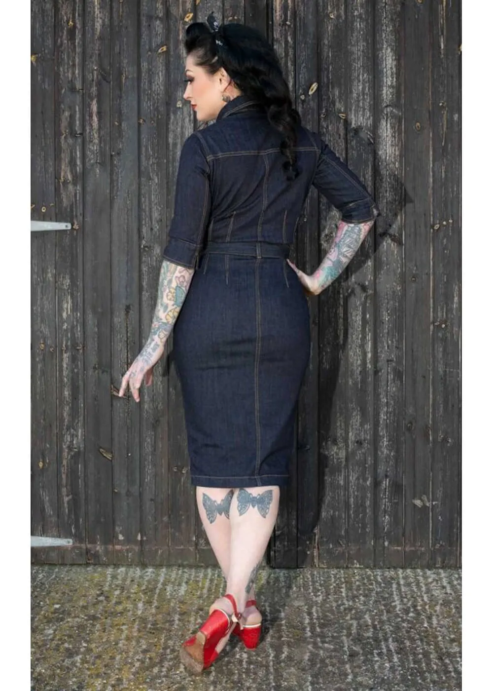 Rumble59 Second Skin Jeans 50's Pencil Dress Denim Navy