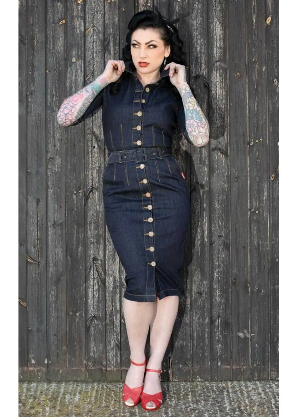 Rumble59 Second Skin Jeans 50's Pencil Dress Denim Navy